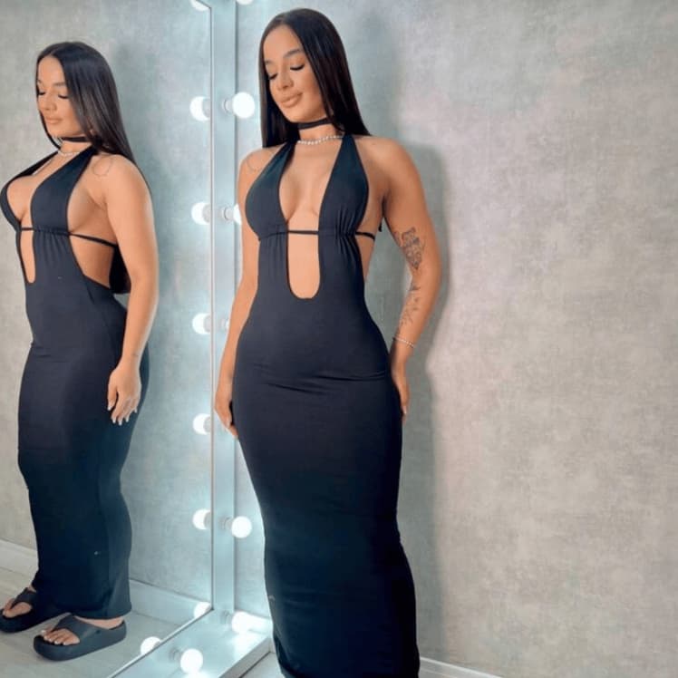 Vestido Longo Refinado para Festas Confortável que Modela o Corpo com Abertura nas Costas Amarração