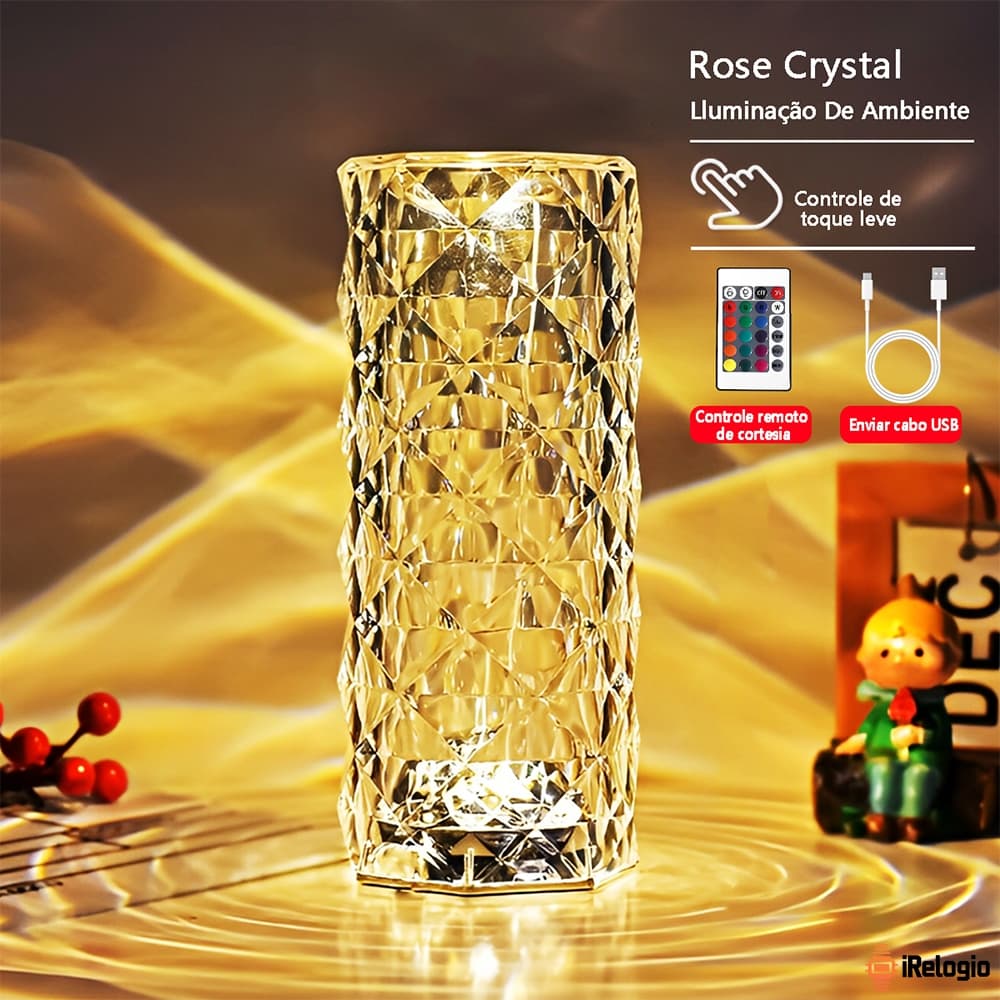 Luminária De Mesa Abajur Touch Cristal LED 16 Cores Com Controle Led Quarto Lâmpada