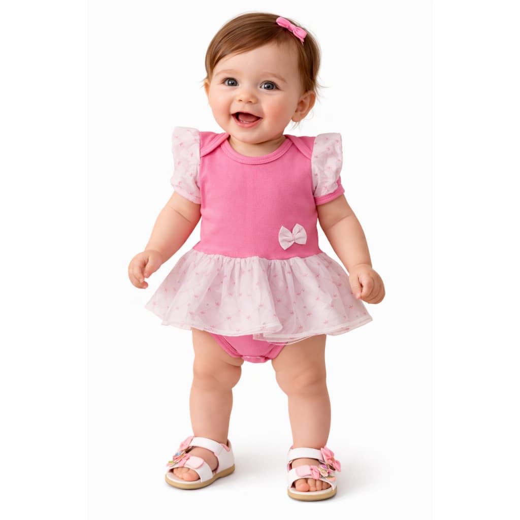 Body Vestido Bebê Menina Tule Body Saia Infantil Roupa Bebê Menina +1bb