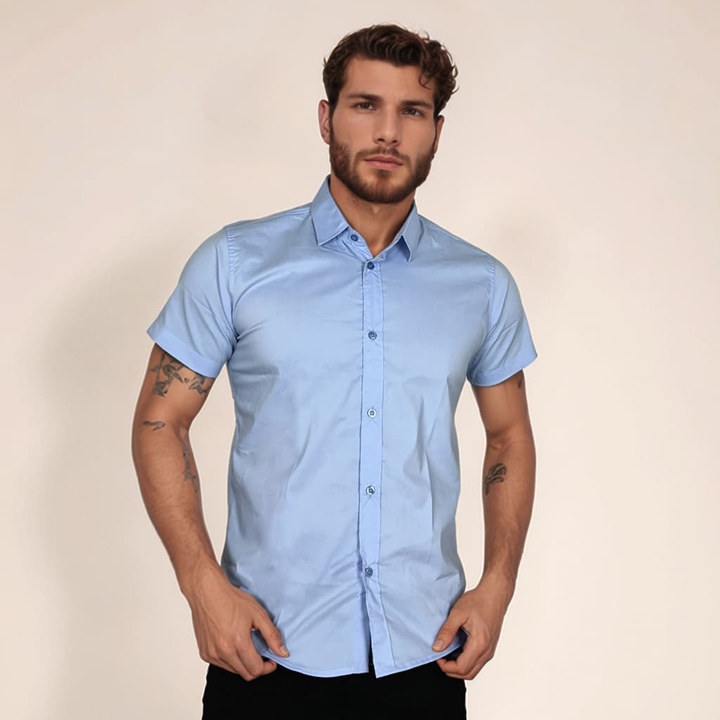 Blusa Social Masculina Slim Blusa Social Masculina Manga Curta Qualidade Premium