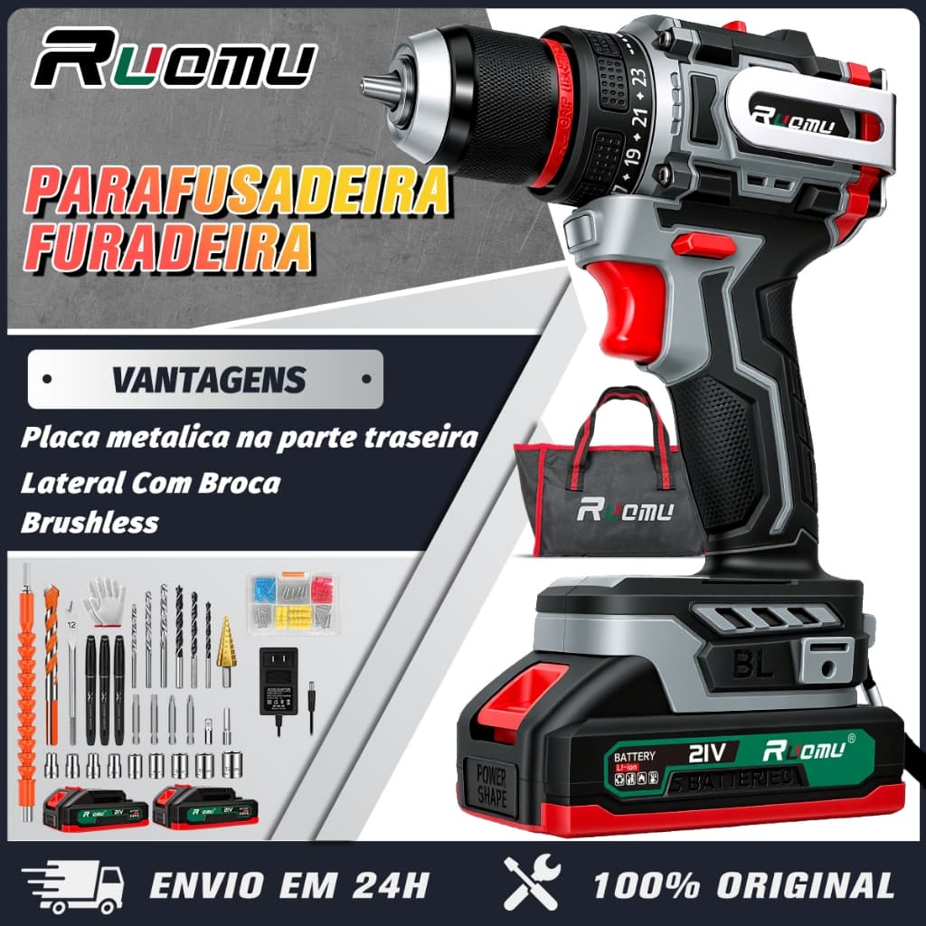Parafusadeira e Furadeira De Impacto Brushless Profissional a Bateria Bivolt