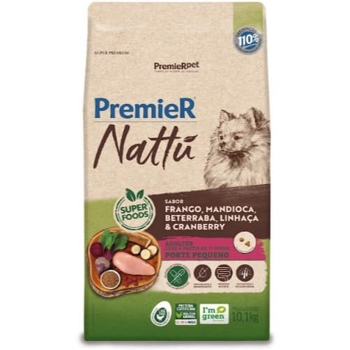 Ração Premier Nattu Cães Adultos Raças Pequenas Mandioca 10,1kg