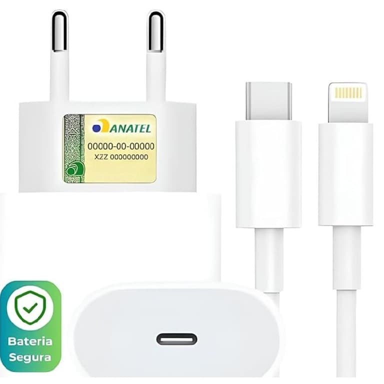 Kit Carregador Turbo 30W Premium Compatível Com Iphone, Cabo Lightning + Fonte Carregador Ultra Rápido