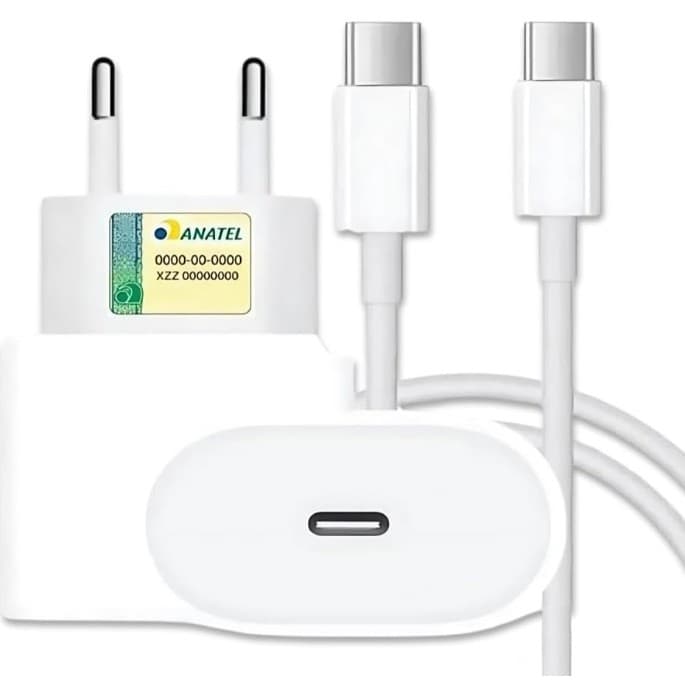 Kit Carregador Turbo 30W Premium Androide e Iphone 15 /16 / 17, Cabo Tipo C + Fonte Carregador Ultra Rápido