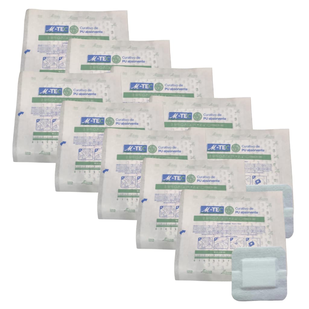 Kit 10 Curativos Poliuretano Absorvente M Tec 10Cm X 10Cm Missner Estéril Hipoalergênico
