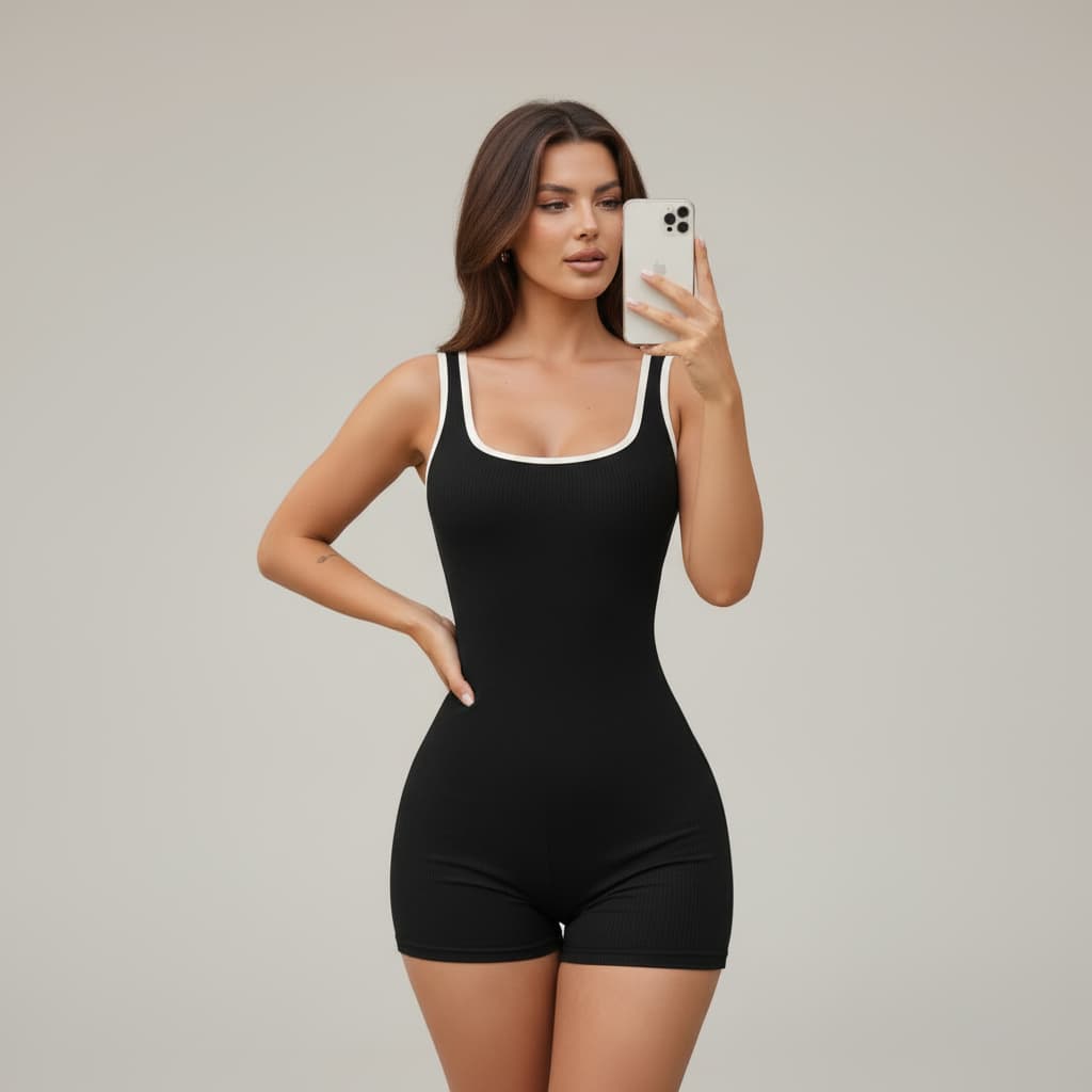 Macaquinho Feminino Premium Canelado Anarruga Modelador Moda Fitness Treino Academia