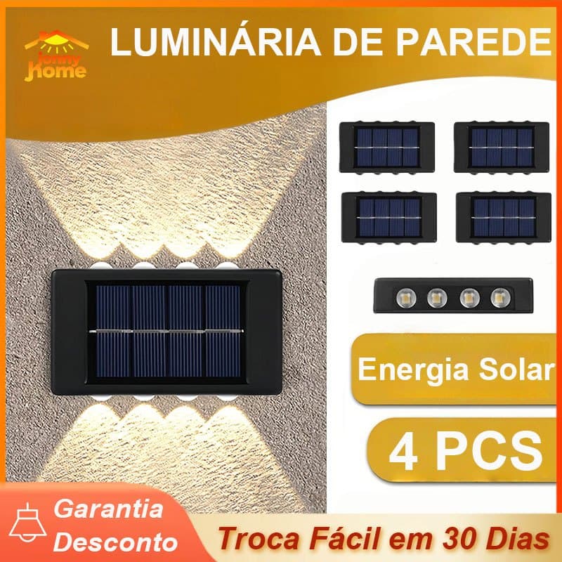 Kit 4 Luminária Arandela De Parede Solar 4/8 Led À Prova D'Água Luz Quente Para Área Externa, Jardim E Garagem