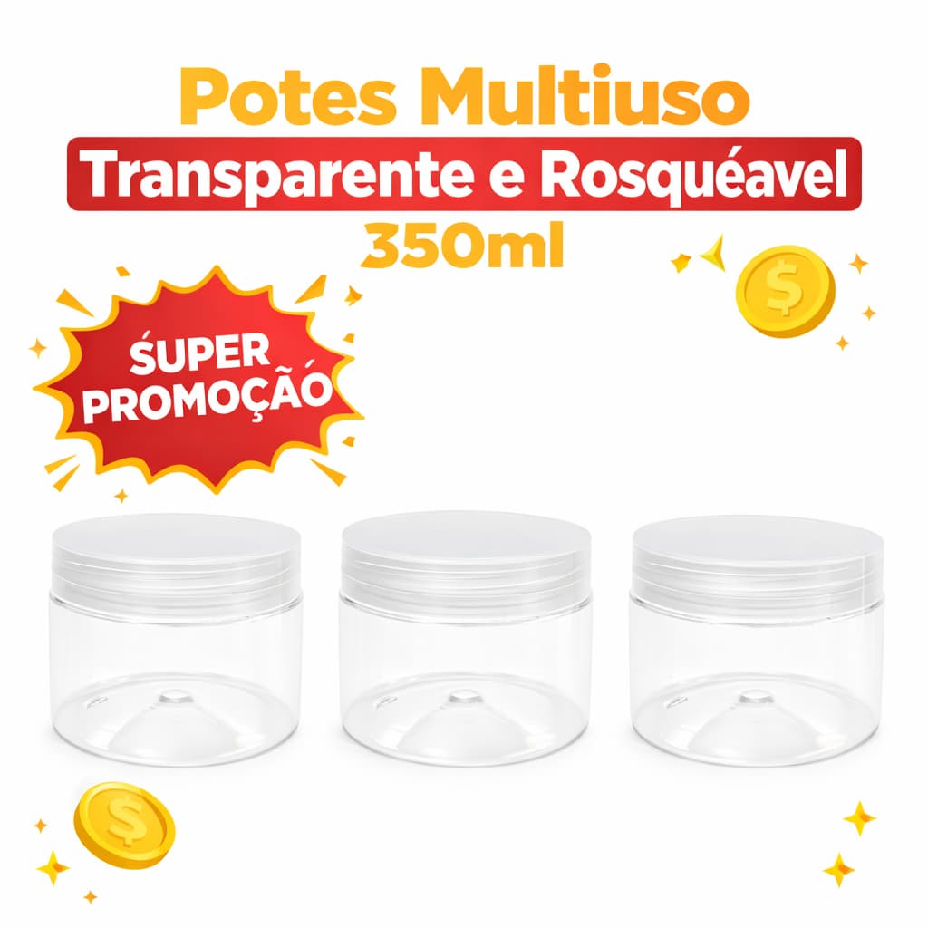 Potes Multiuso 350ml 5/10/15/20Un Rosqueável Para Cozinha Temperos Cosméticos Lembrancinhas Brindes