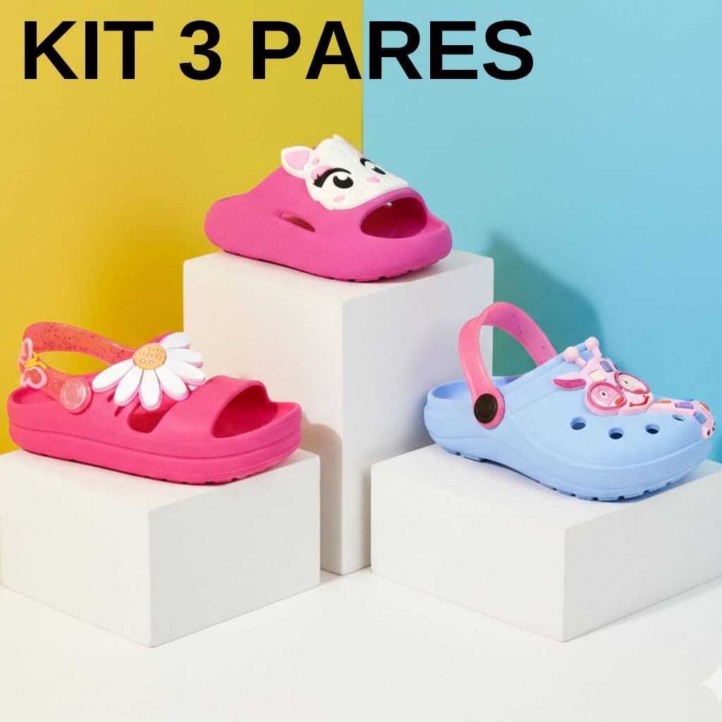 Kit 3 Pares Sandália Babuche Volta As Aulas Infantil Menina Confortável Promoção