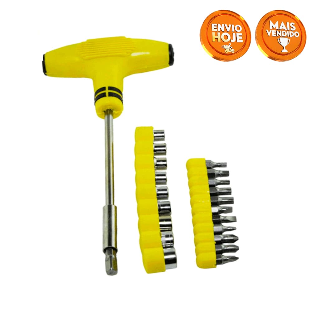 Jogo De Chaves Catraca Boca T 21 Peças Profissional Kit Bits Soquetes Fenda Philips Torx