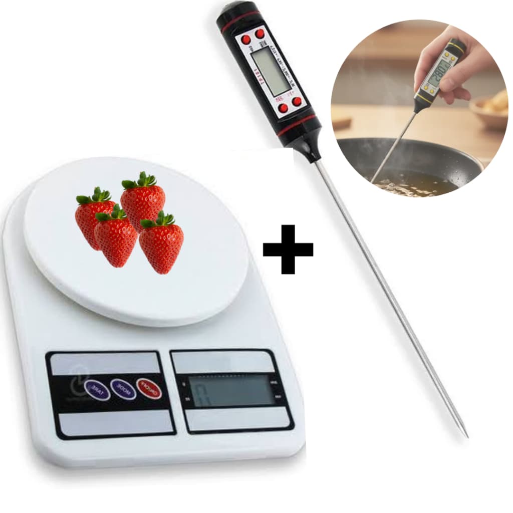 Balança de Cozinha Digital Para Pesar Alimentos 10kg com Termômetro Culinário Espeto Digital