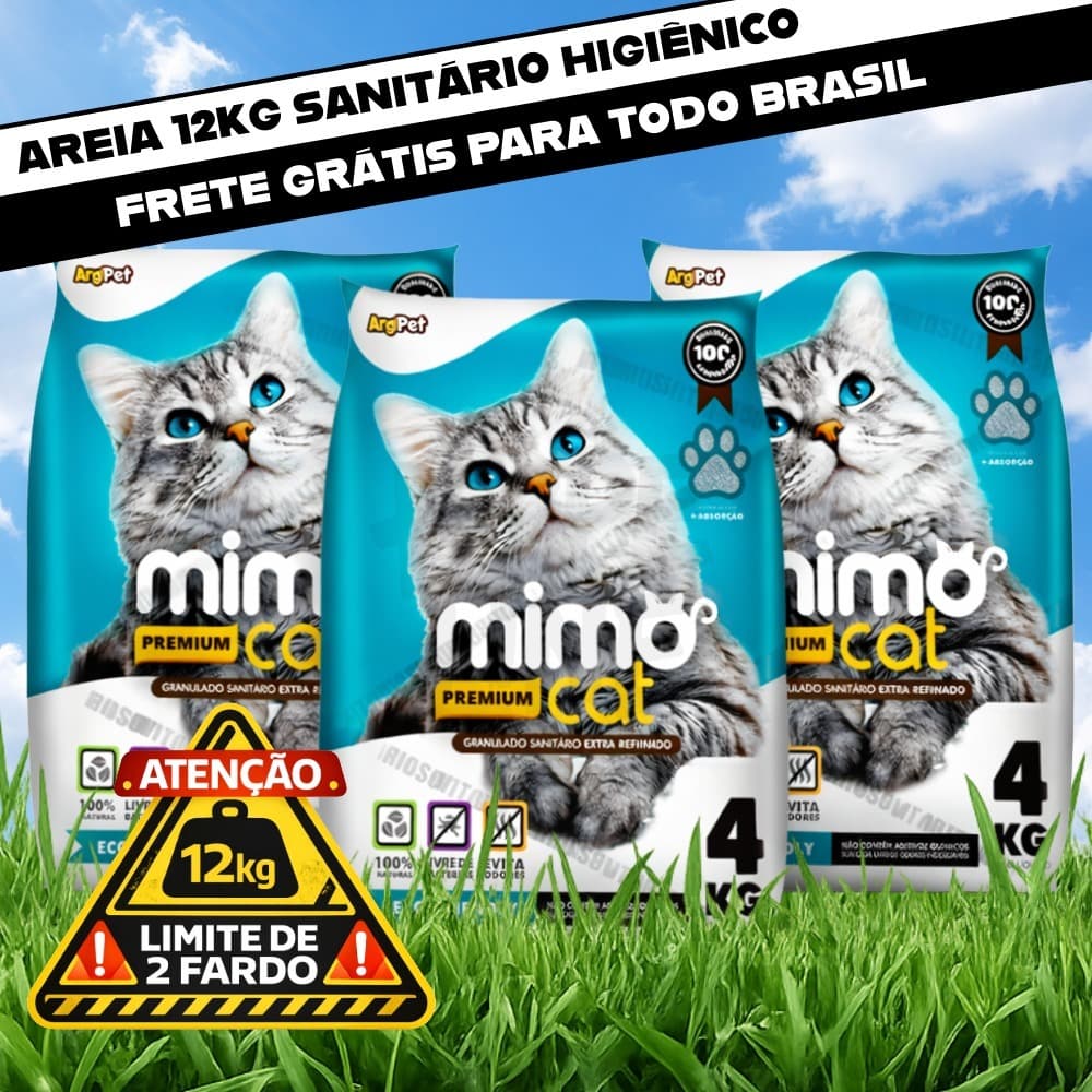 Kit Fardo 1 à 3 Pacotes Areia Sanitária Higiênica Argila Natural para Gatos Grãos Finos Premium