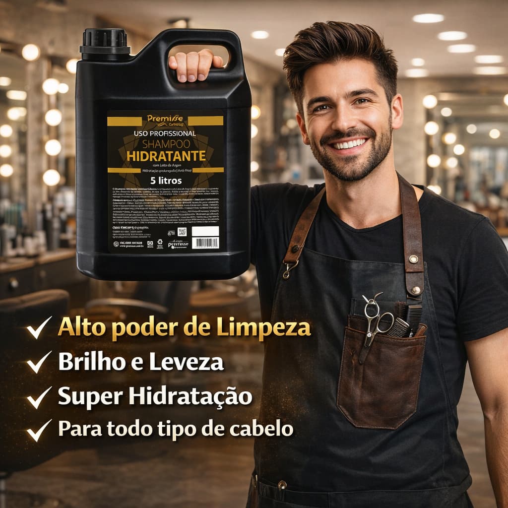 Shampoo Hidratante Capilar Com Leite De Argan 5L Premisse - Alto poder de Limpeza, Super Hidratação, Brilho e leveza