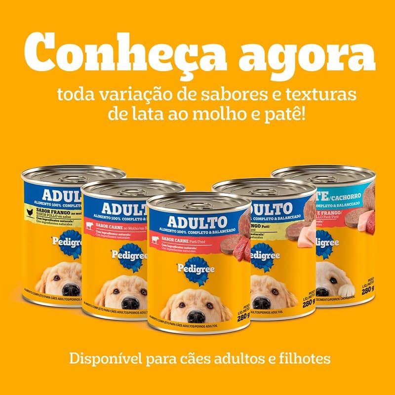 Kit 10 Pedigree Lata 280g Patê Cães Adulto e Filhote Alimento Úmido Completo
