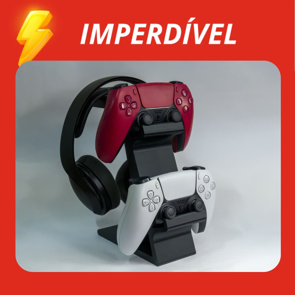 Suporte Porta Controle Gamer e Fone Design Moderno para Vídeogame PlayStation PS4 PS5 Xbox Nintendo