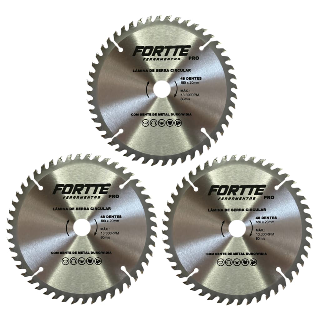 Kit 03 Disco Serra Circular 7 1/4 48 Dentes Para Madeira 180mm Acabamento Fino Profissional