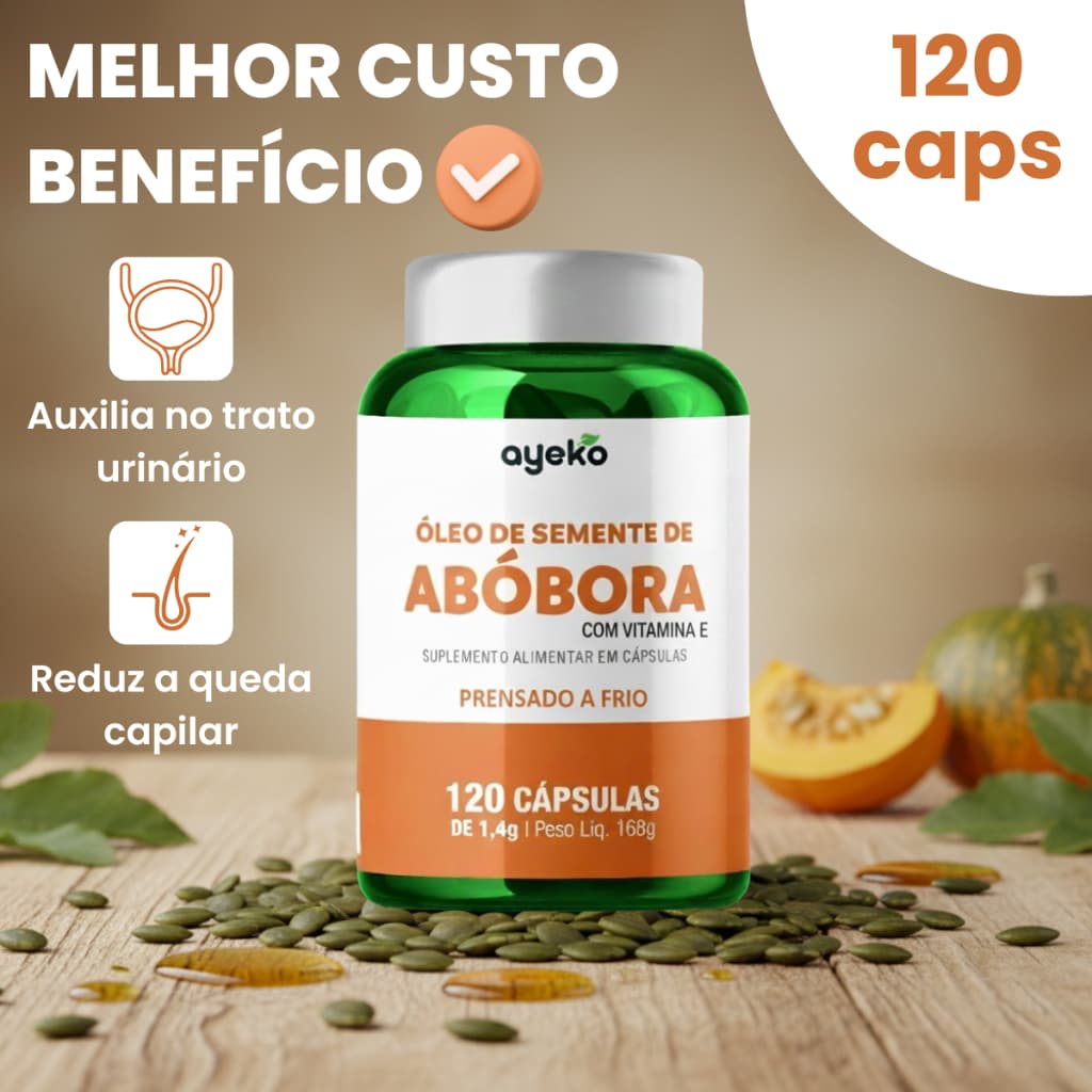 Óleo de Semente de Abóbora + Vitamina E 120caps Prensado a Frio - Ayeko