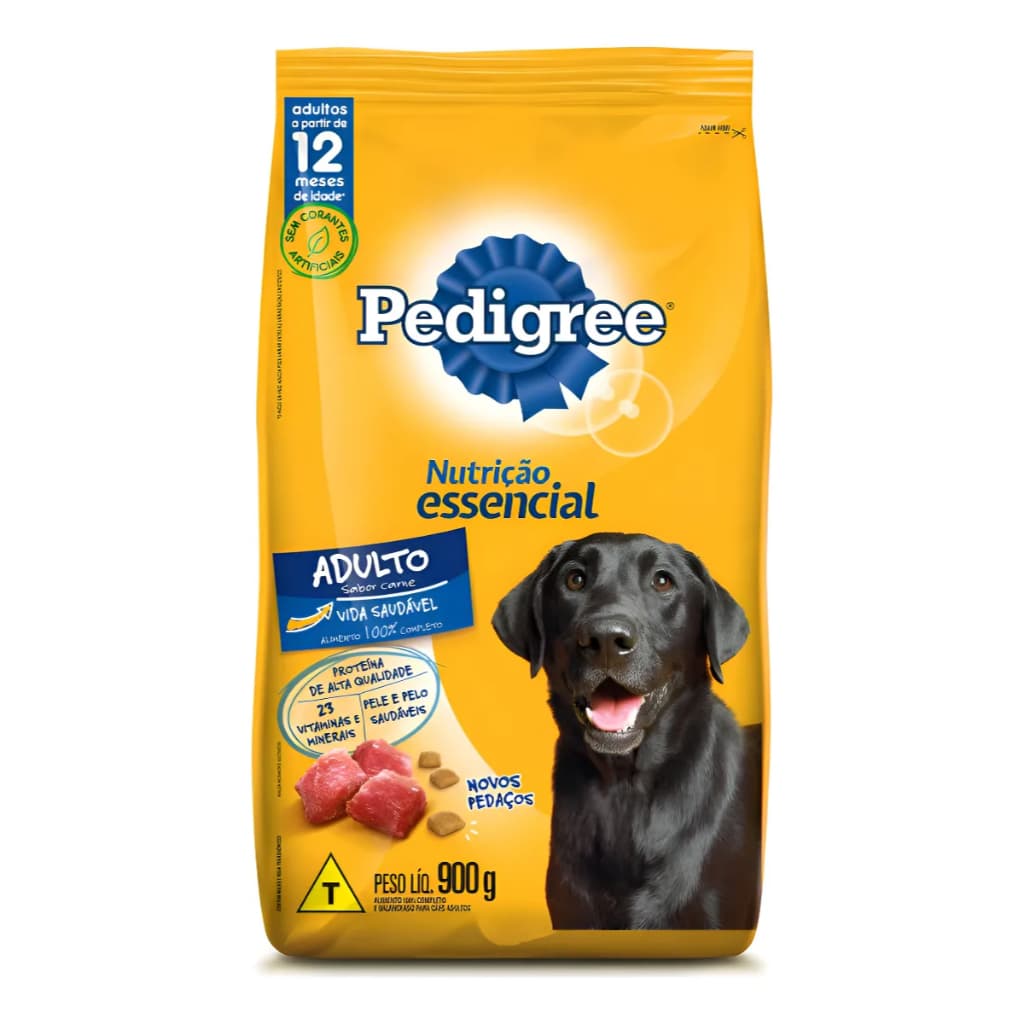 Ração Cão Adulto Carne Pedigree Nutrição Essencial 900g - Ração para Cachorros