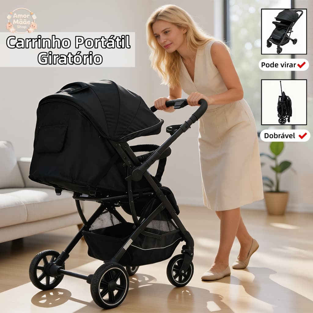 Carrinho Bebê Passeio Alça Reversível Premium Preto