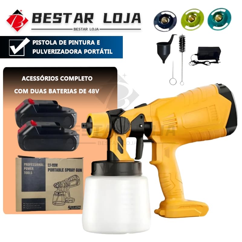 BESTAR LOJA Pistola de Pintura 48V Potente Portátil Sem Fio Bateria Recarregável 1L Kit Completo para DIY e Reformas