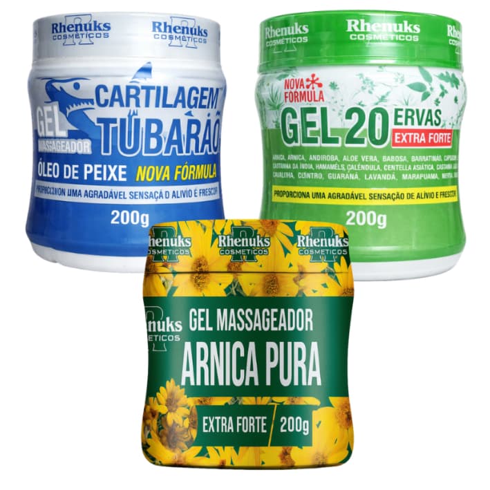 Kit Completo Rhenuks Gel 200g Cartilagem + 20 Ervas + Arnica