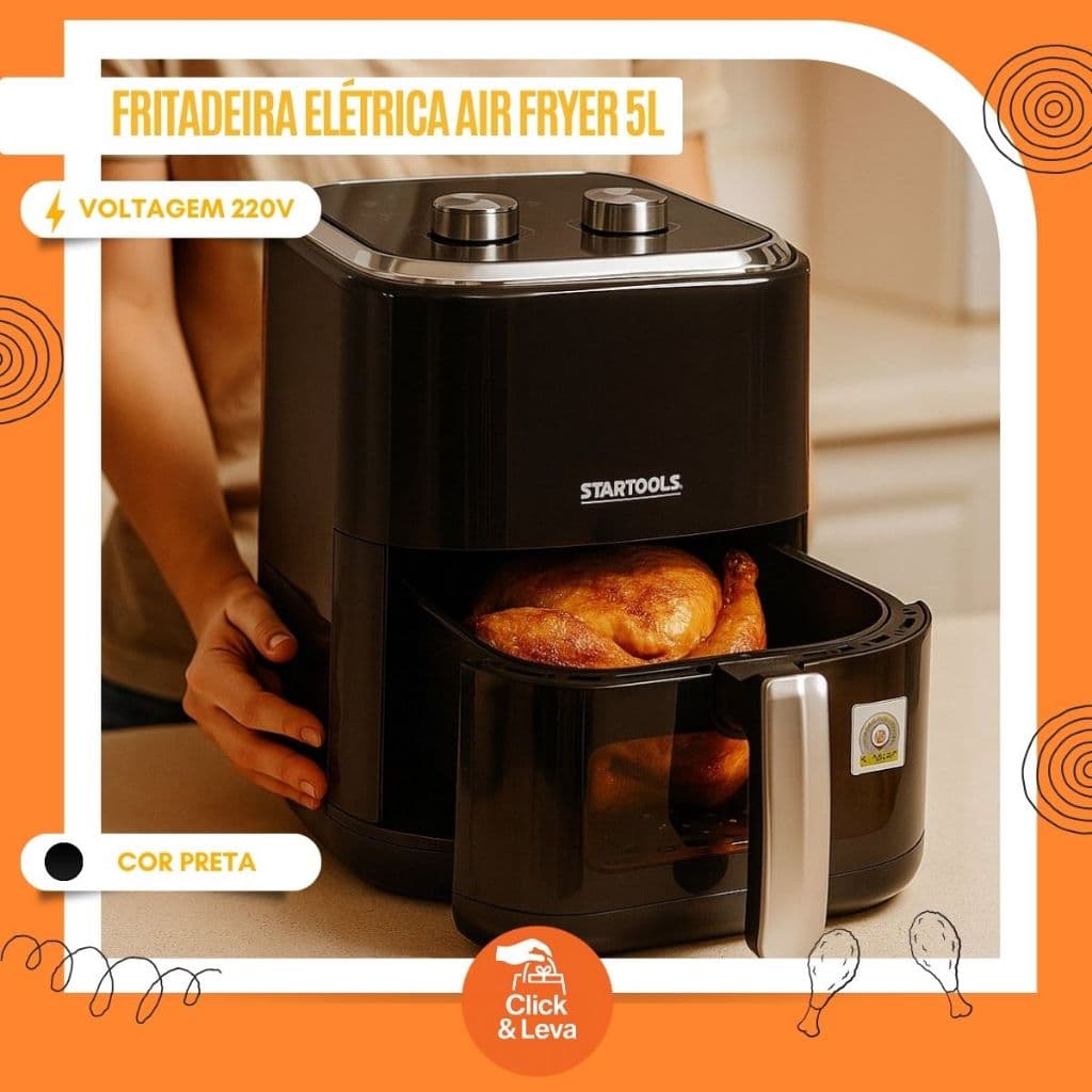 Fritadeira Elétrica Air Fryer Sem Oléo Preto 220V - 5 Litros