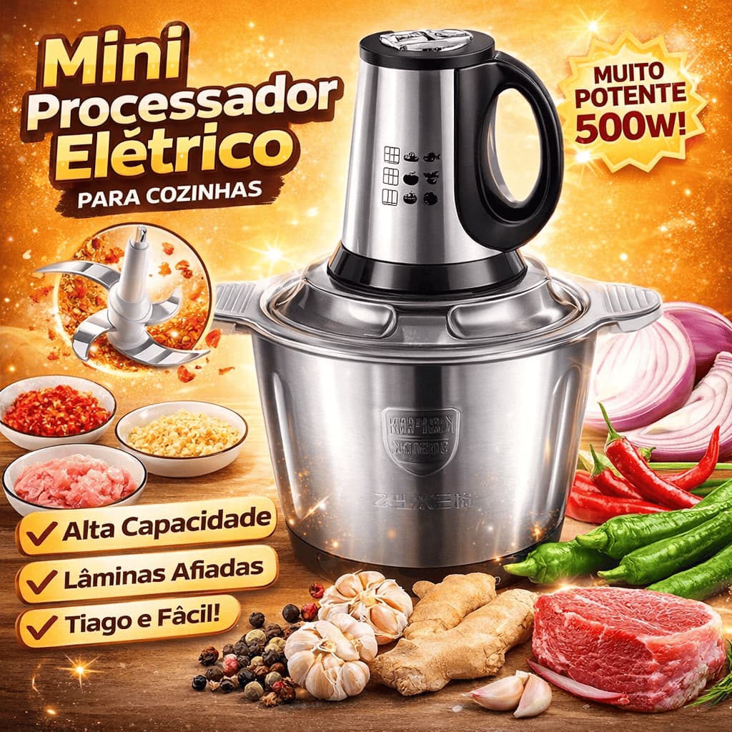 Picador De Alimentos Moedor Elétrico Triturador Potente Carne Legumes Temperos Inox 110v/220V