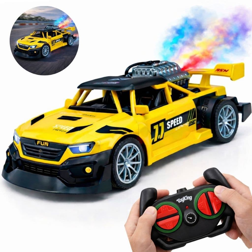Carrinho de Controle Remoto Solta Fumaça Racing Spray Brinquedo Recarregável