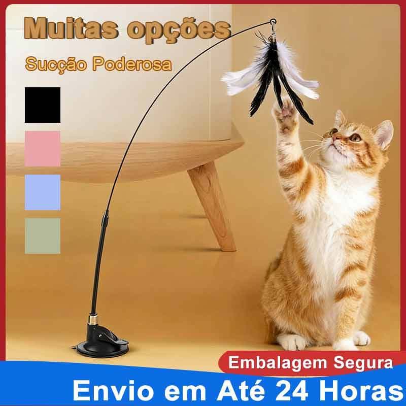 Brinquedo Para Gatos Interativo Varinha Pena Com Ventosa Que Fixa Que Fixa No Chão
