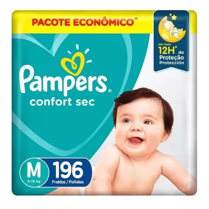Fraldas Pampers Confort Sec M 196 Unidades - envio imediato