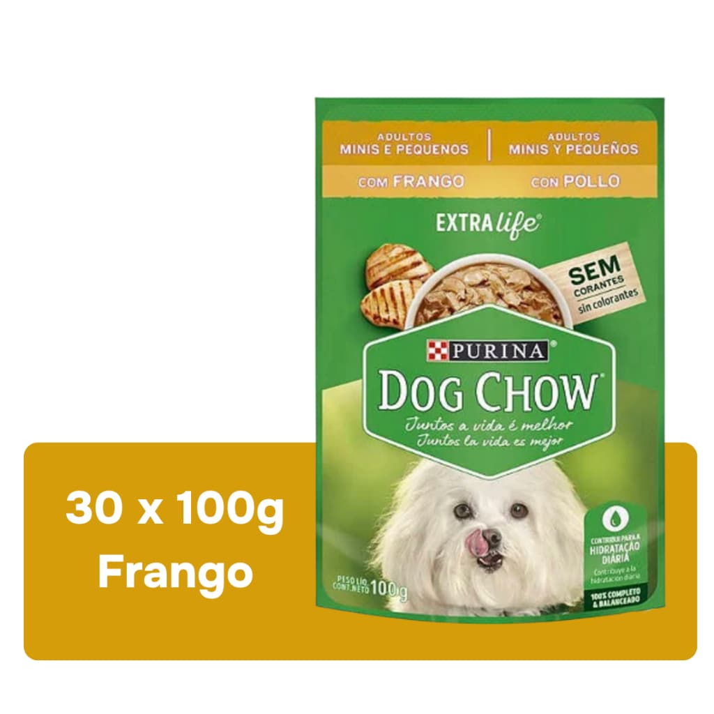 Pack Dog Chow Adultos Raças Pequenas Frango com 30 Sachês 100g