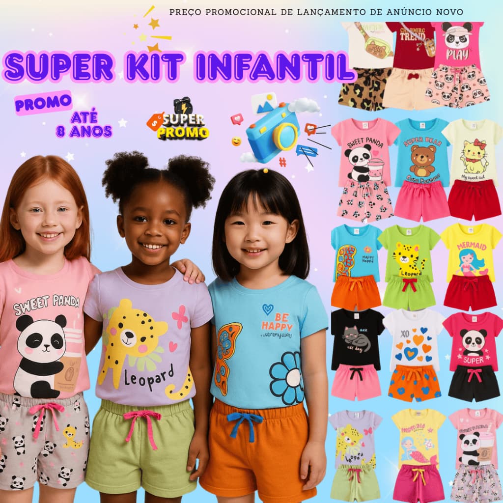 Kit até 12  peças Conjunto Infantil Menina Look Estiloso Peças Bebê Algodão Roupa Moda Criança Verão