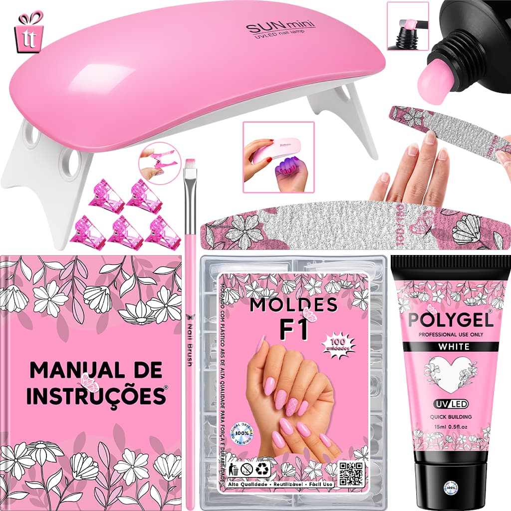 Kit polygel Completo Alongamento Unhas Cabine Unha Gel Molde F1 Poligel