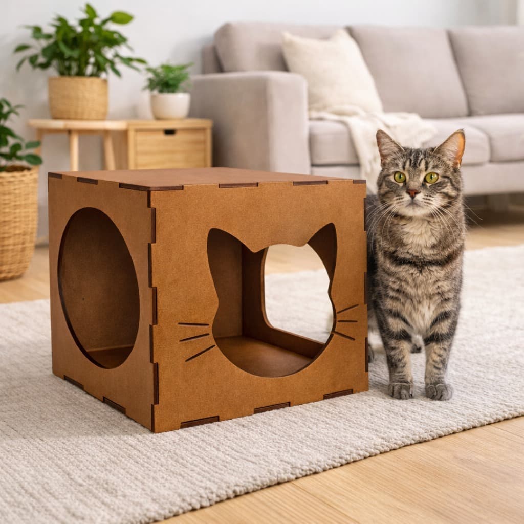 Toca de Gato Nicho Arranhador em MDF 3MM Casinha Pet Esconderijo