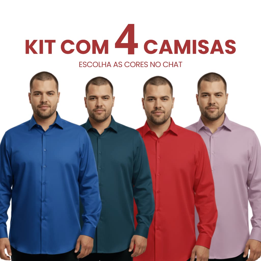 Kit 4 Camisa Social Masculina Slim Fit Premium Camisa Social Manga Longa Extra Grande Plus Size
