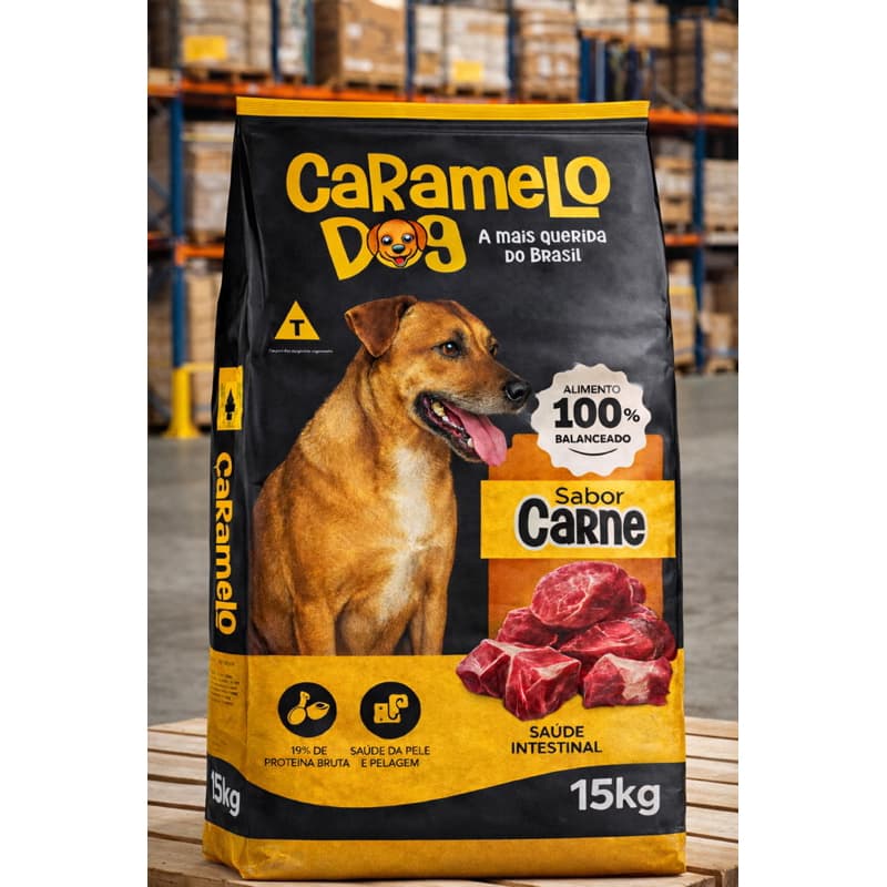 Ração Caramelo Dog Carne 15kg Alimento Completo Sem Corante Ômega 3 6