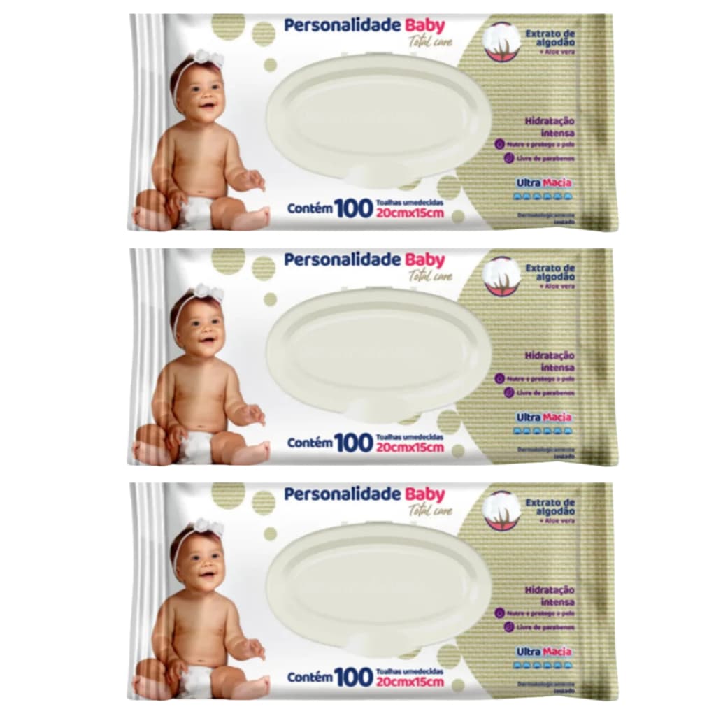 Personalidade Baby Total Care Kit 3 Pacotes Toalhas Umedecidas com  100  Unidades cada