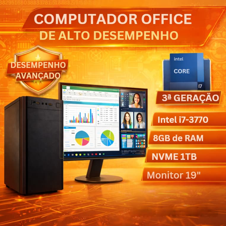Computador CPU Intel Core i7 3.4Ghz - SSD de 1TB Nvme - 8GB de RAM - Monitor de 19"