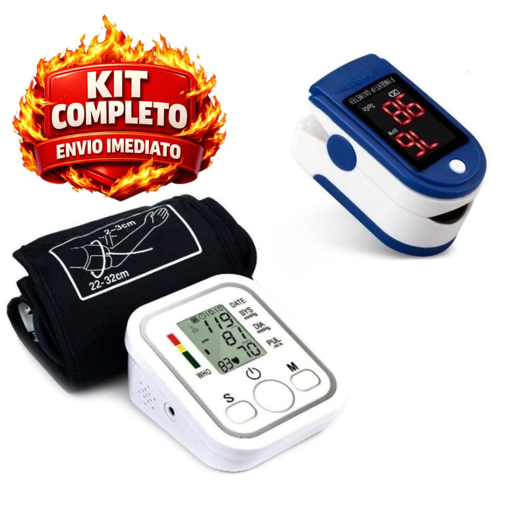 Kit Oxímetro Digital de Dedo + Aparelho de Pressão com Voz - Monitoramento Completo E Preciso