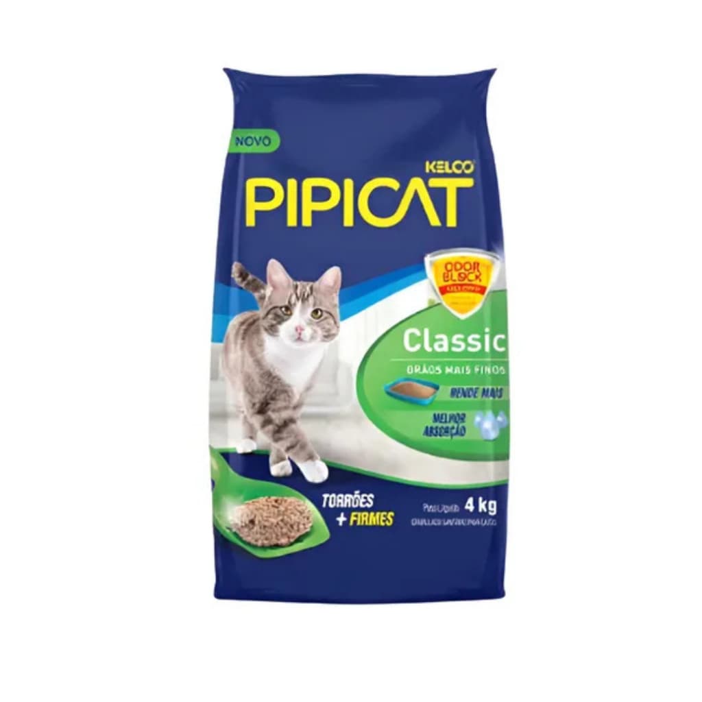 Areia De Gato Pipicat Classic Sem Cheiro Pacote 4kg Natural Sanitária Higiênica Para Gatos Granulado Torrões + Firmes