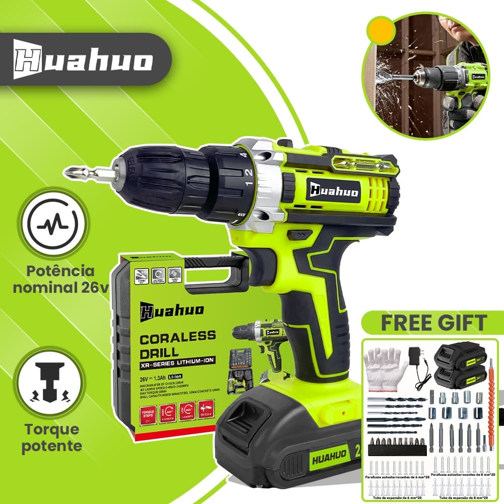 Parafusadeira Furadeira Com ou Maleta 68V / 26V–1 ou 2 Baterias Kit Profissional (Produto com variações)~