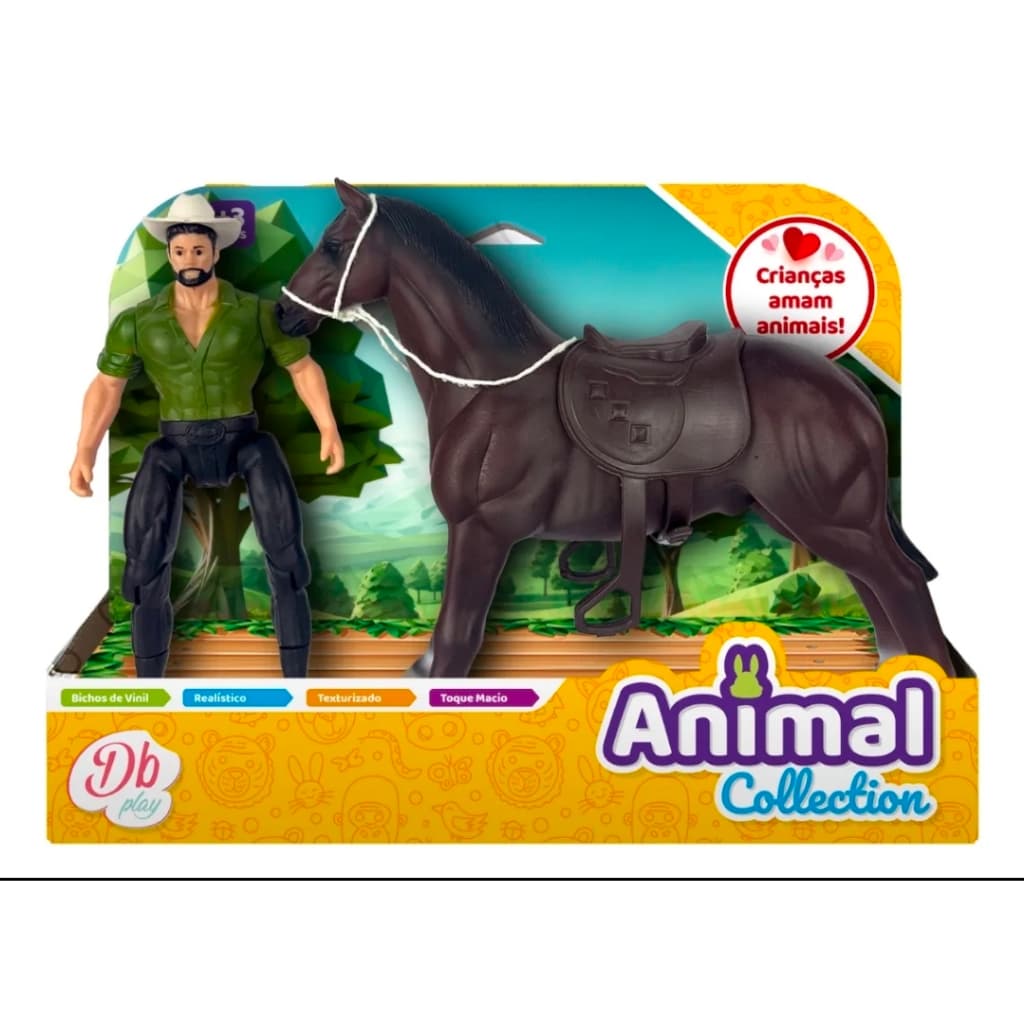 BRINQUEDO INFANTIL KIT CAVALO E BONECO ARTICULADO FAZENDA VINIL