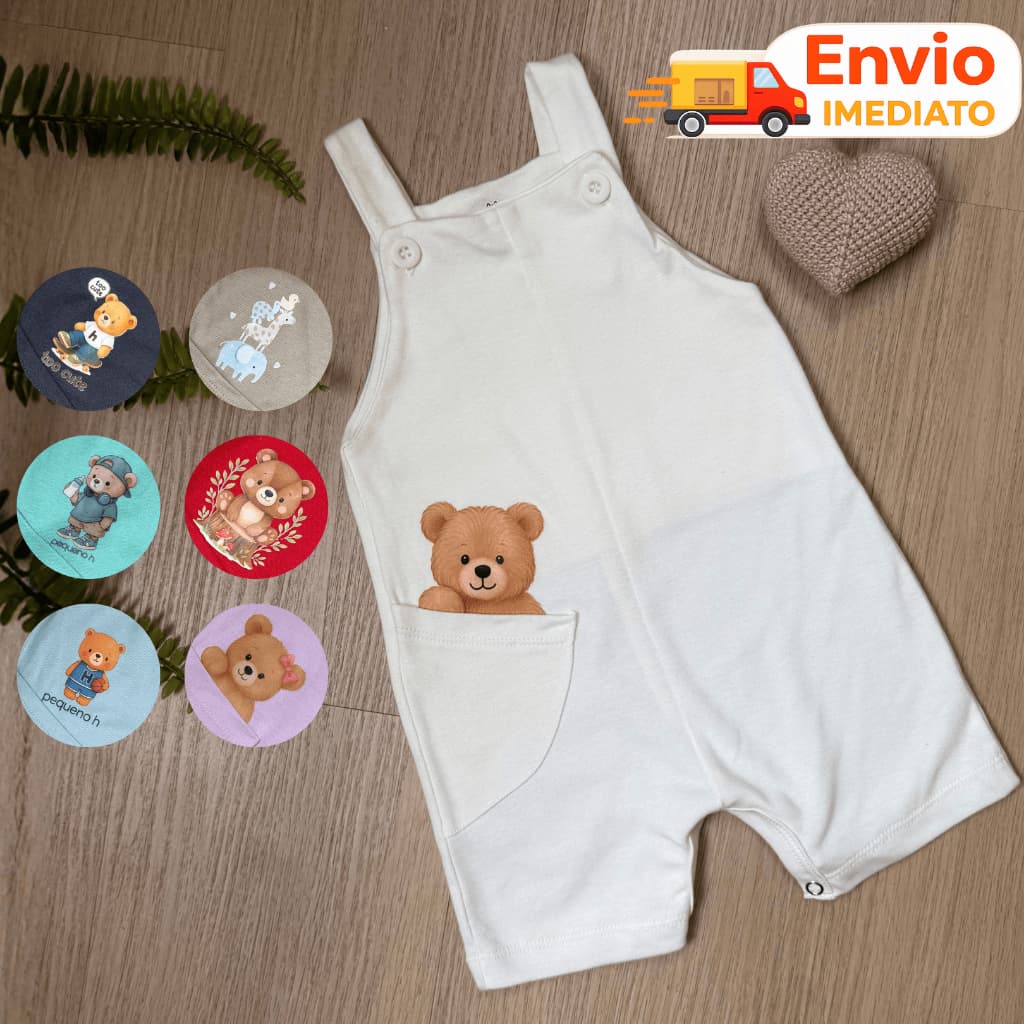 Macacão Jardineira Infantil Bebê Menino Menina 100% Algodão Confortável Estampado