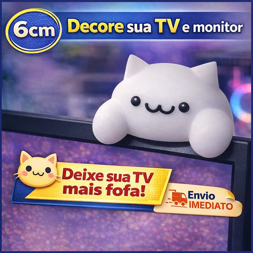 Gatinho Decorativo para TV e Monitor | Enfeite Fofo para Setup Gamer | Mini Estátua 6cm