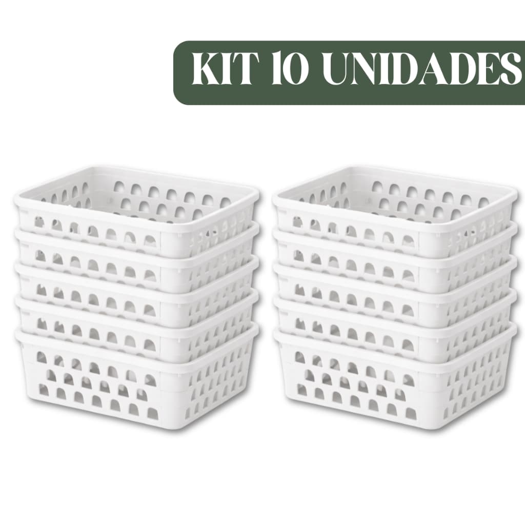 Kit Cestos Organizadores Branco Multiuso Empilhável Gaveta, Armário, Cozinha, Lavanderia, Guarda Roupa, Penteadeira