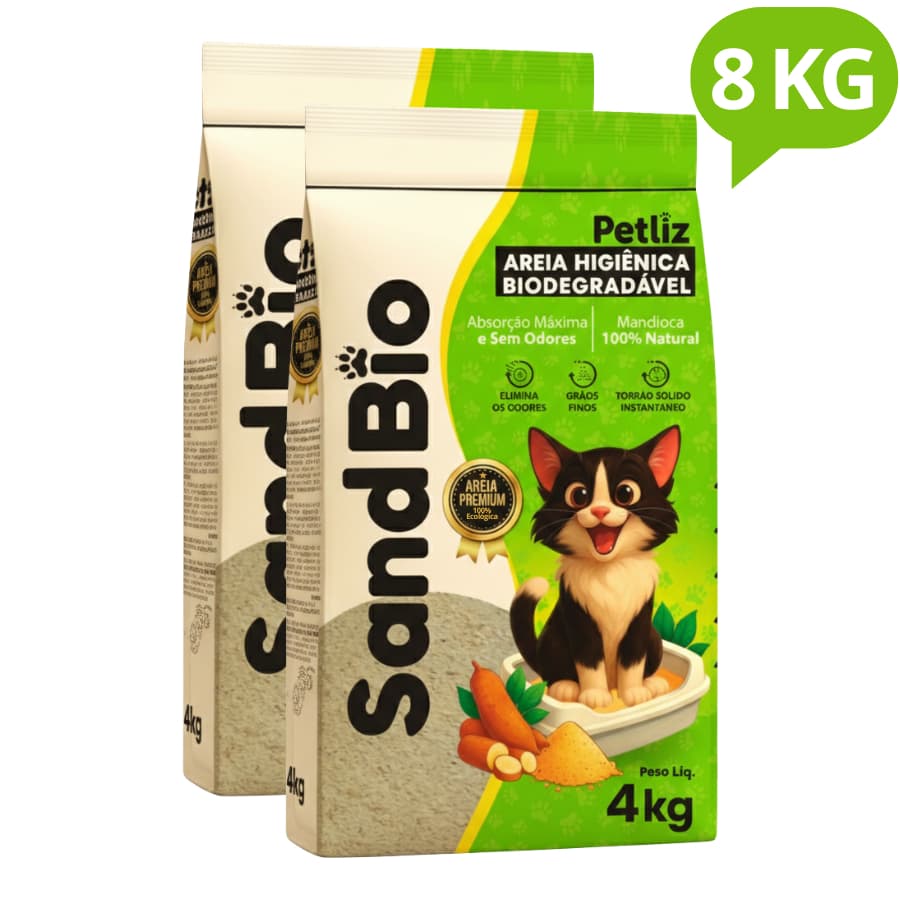 Kit 2 Areias Sanitárias De Mandioca Granulado Para Gatos Biodegradável Wisecat SandBio 8KG