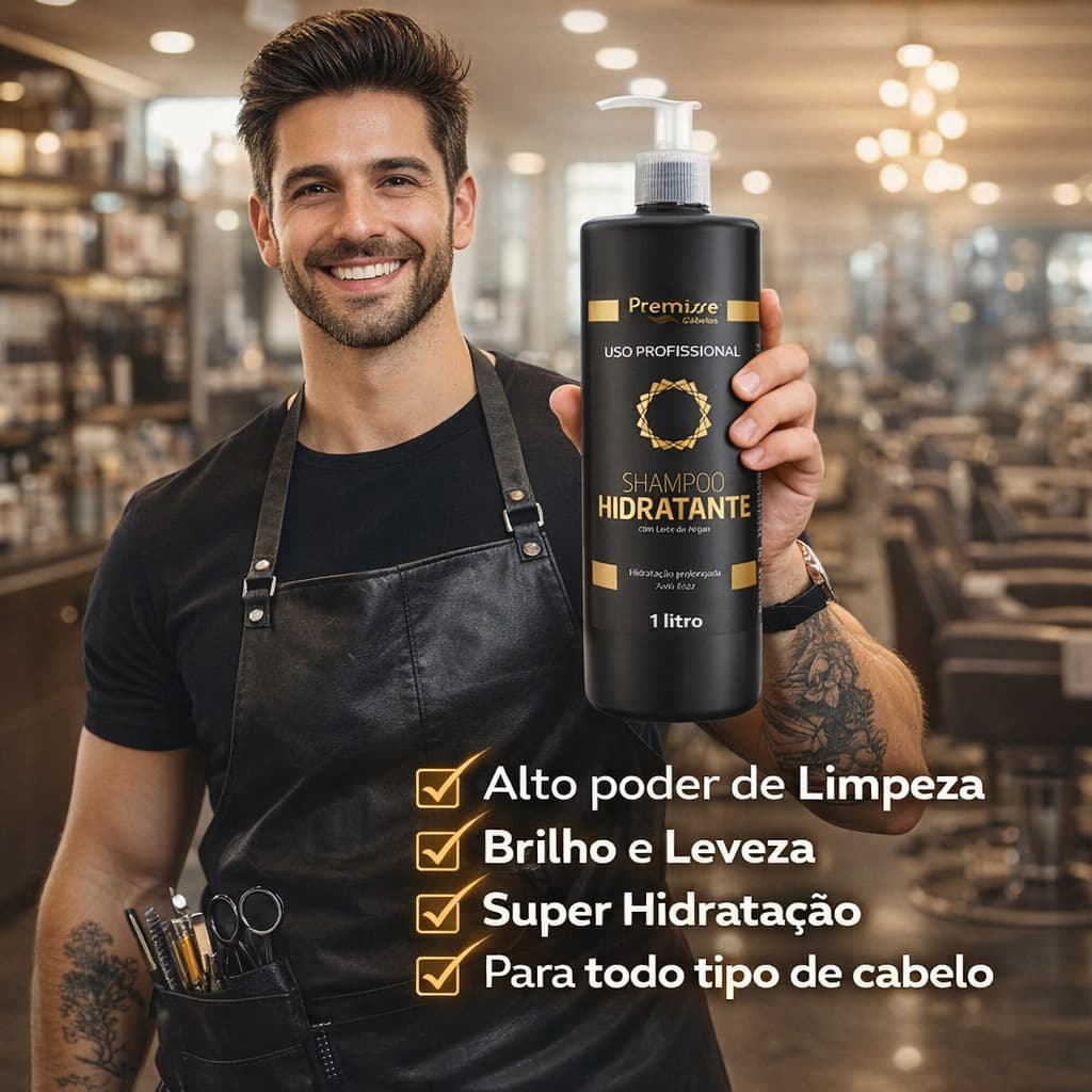 Shampoo Hidratante Capilar Com Leite De Argan 1L Premisse - Alto poder de Limpeza, Super Hidratação, Brilho e leveza