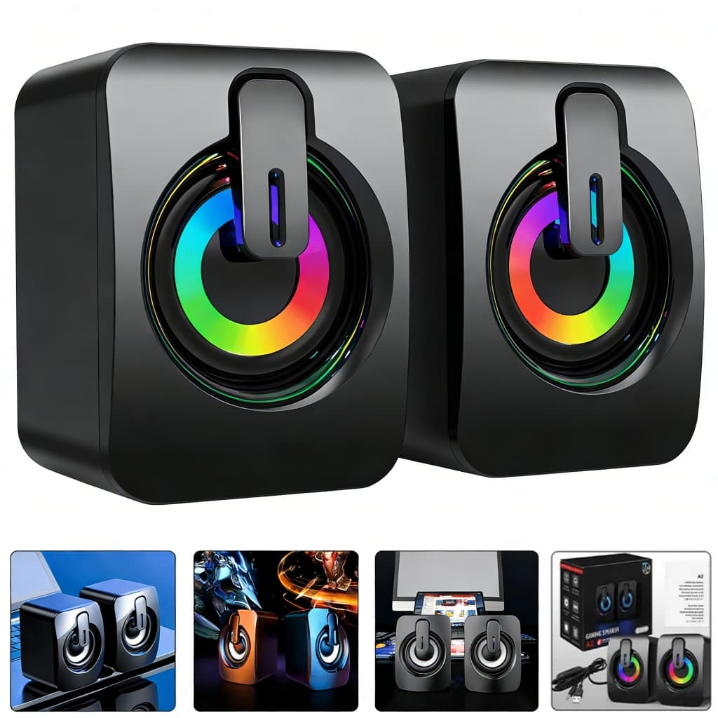 Caixa de Som Gamer RGB USB Potente para PC e Notebook Áudio Estéreo 2.0 com Controle de Volume