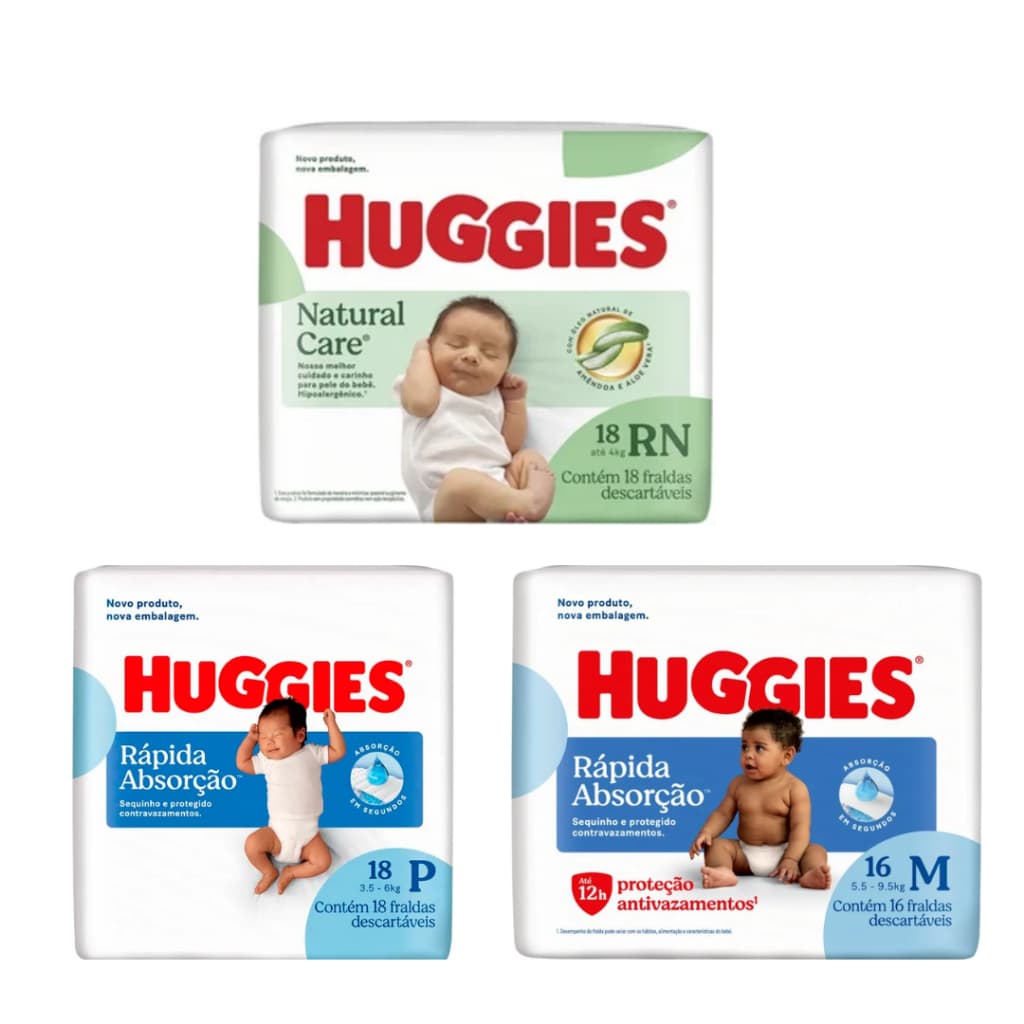 Fralda Descartáveis Huggies Tripla Proteção  RN | P | M | G