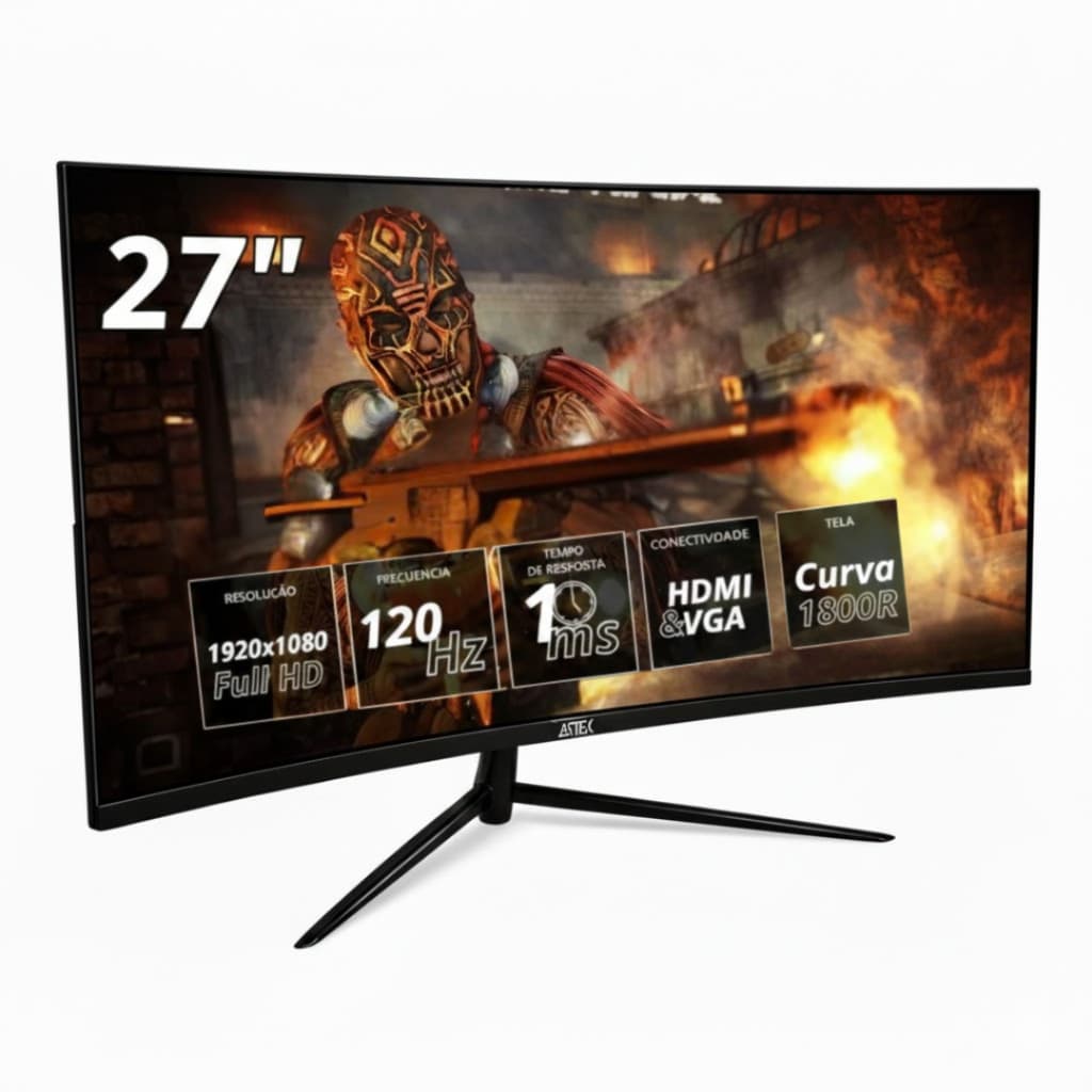 Monitor Gamer Curvo 27" Full HD 120Hz VGA VA 1ms HDMI FreeSync G-Sync VESA Imersivo
